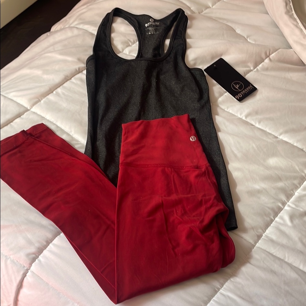 lululemon athletica Red High-Rise Leggings with Black Tank Small